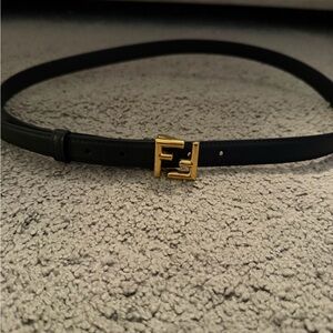 Fendi Black Belt with Gold Buckle